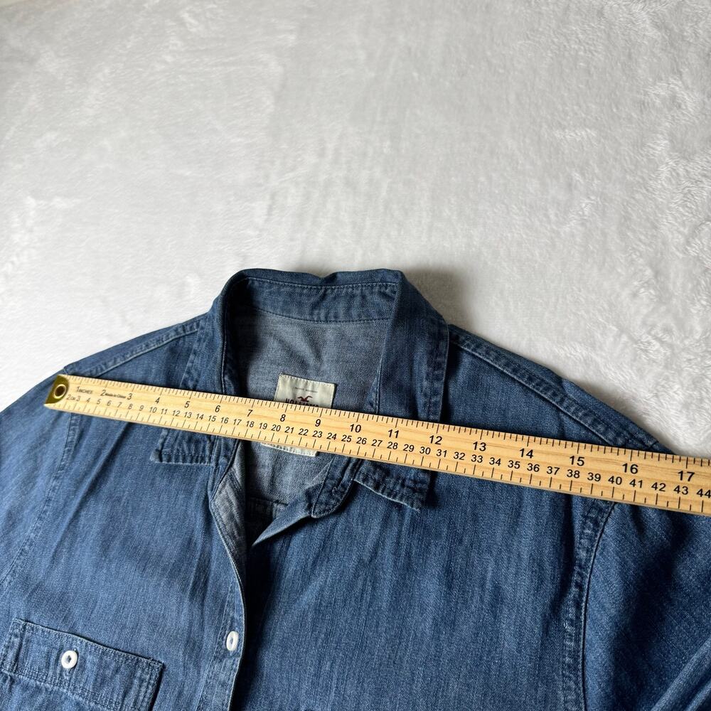 Hollister Denim Button Up Shirt Women’s Medium Chambray Long Sleeve Casual Top - Picture 2 of 8